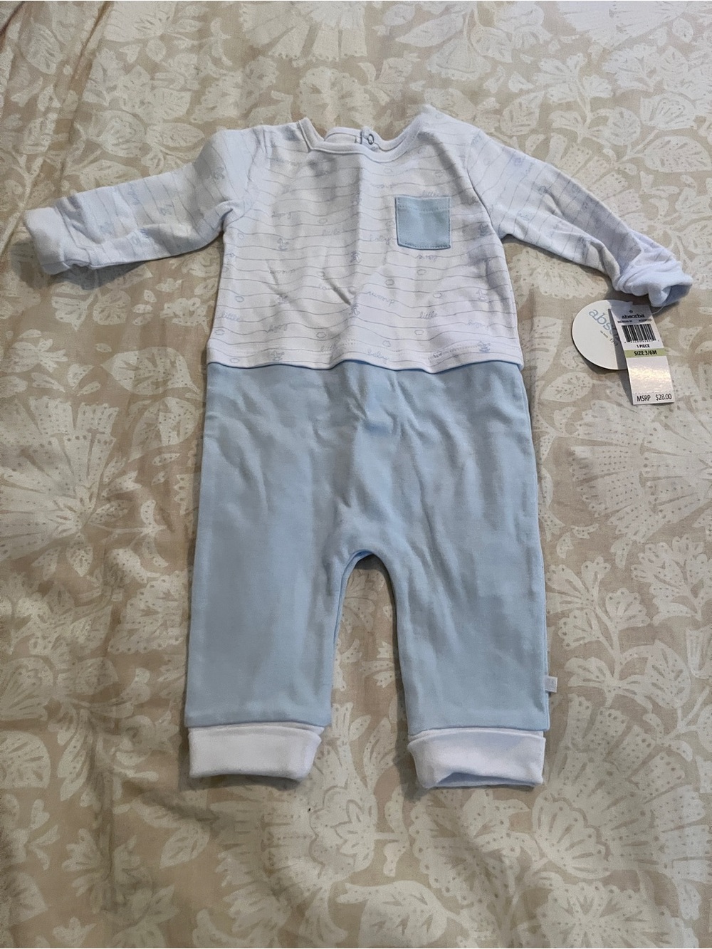 Absorba Light Blue and White Long-Sleeve Footie